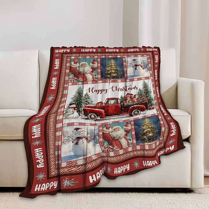 Christmas Santa Claus Blanket Christmas Pleasant Car Tree Throw Blankets Gifts for Girls Boys Kids Soft Cozy Fleece Plush for Couch Sofa Bed 60"x50"