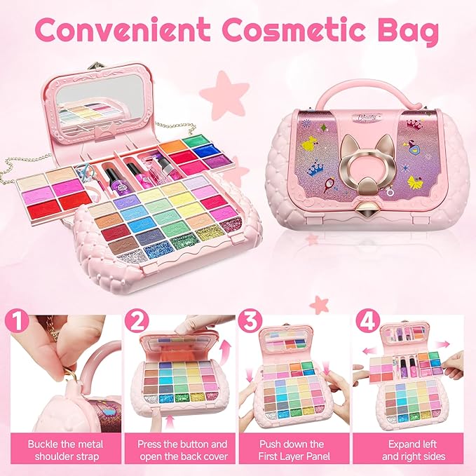 Kids Makeup Kit for Girl - Kids Makeup Sets for Girls 5-8, Real Washable Girls Makeup Kit, Little Girl Makeup Set & Princess Toys Christmas Birthday Gift for 3 4 5 6 7 8 9 10 11 12 Year Old