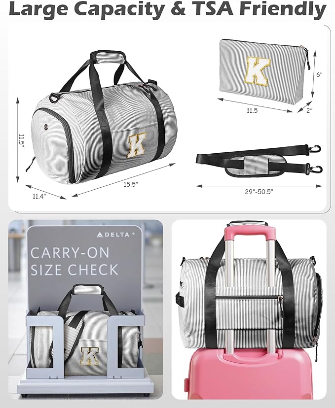 Teen Girls Birthday Gifts, Girls Travel Duffle Bag, Kids Initial Overnight Bags with Shoe Compartment, Monogram Weekender Bag with Makeup Pouch, Cute Stuff for Sister Daughter (Letter J)