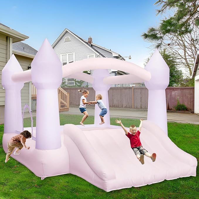 AKSPORT Inflatable Bounce House,White Castle Bounce House for Kids 3-6 Indoor & Outdoor Inflatable Bouncer House with Slide & Air Blower & Balloons for Kids Birthday Party,Wedding Party