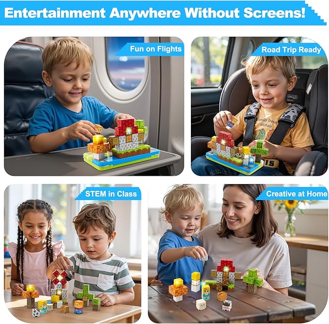 Aywewii Magnetic Blocks 45 PCS Travel Toys for Kids Ages 3-8, Toddler Magnetic Building Cubes STEM Learning Set with Iron Case - Portable Building Toys Gift for Boys and Girls (Farm Edition 1)