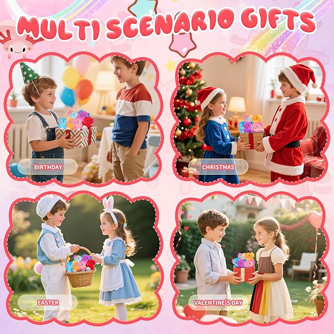 12Pcs Mini Axolotl Stuffed Animal,Bulk Axolotls Plush Party Favors Small Axolotl Plushies Gifts Ornament for Birthday,Christmas Stock Stuffer for Kids Girls Boys Xmas Gifts Classroom Rewards