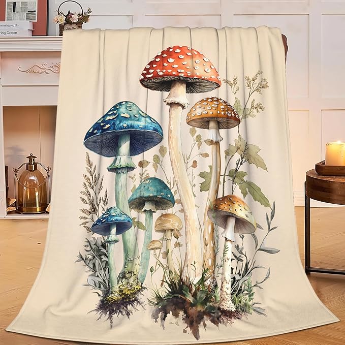 Mushroom Blanket Gifts for Girls Women Mushroom Throw Blankets Cozy Plush Fleece Flannel Fuzzy for Bedroom Living Decor 50"X40"