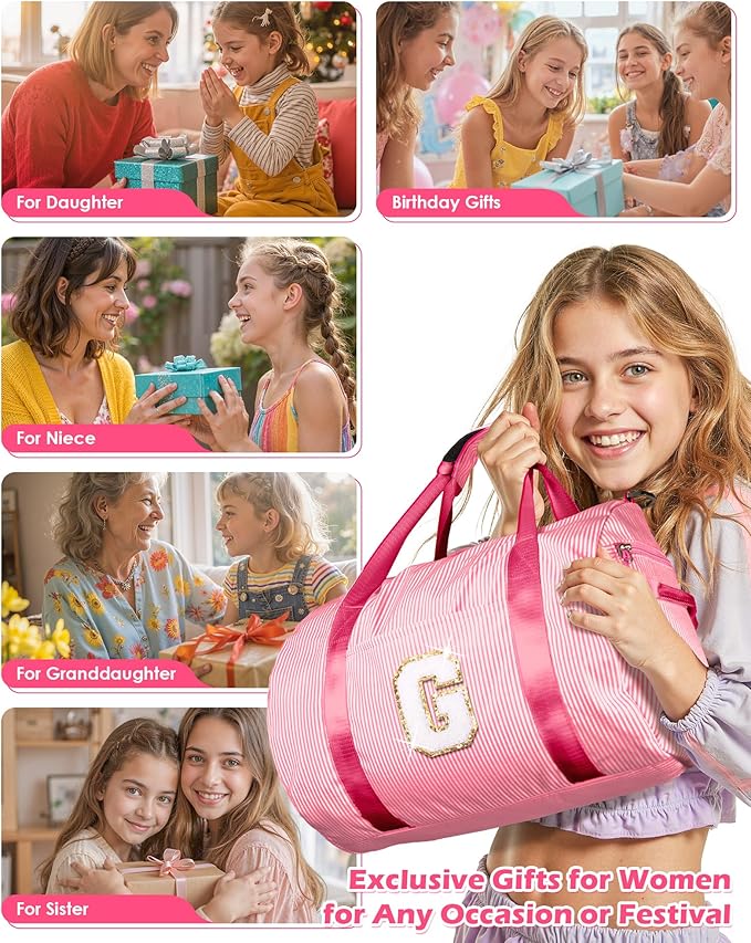 Birthday Gift for Teenager, Girls Travel Duffle Bag, Kids Initial Overnight Bags with Shoe Compartment, Personalized Weekend Bag with Makeup Pouch, Stocking Stuffers (Letter S)