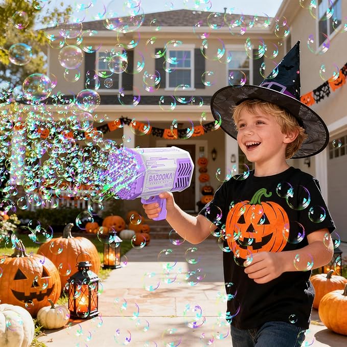 Bubble Gun, Bazooka Bubble Machine Gun, Bubble Blaster Gun with Bubble Solution, 69 Holes Bubble Bazooka Gun Outdoor Summer Toy Party Favors for Kids Purple Halloween Bubble Maker Blowers