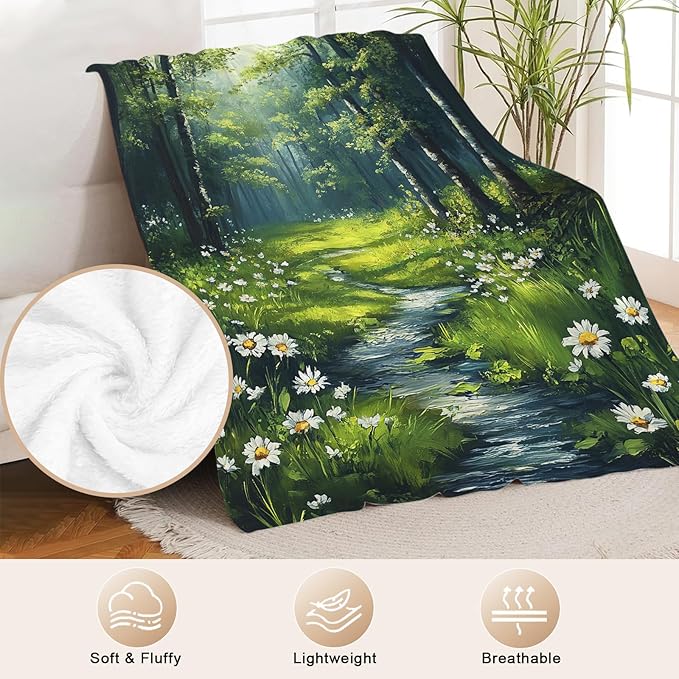 Forest Landscape Blanket, Forest Green Tree Fleece Blanket Gifts for Boys Girls, Warm Cozy Soft Flannel Stuff for Bed Sofa Couch 60" x 50"