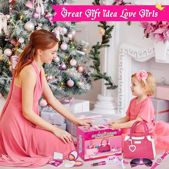 Officygnet Play Purse for Little Girl, Pretend Princess Play Girls Toys for 3 4 5 6 7 8 Year Old, Toddler Purse with Accessories, Kids Toy Purse Birthday for Girls Ages 3-5 4-5 6-8
