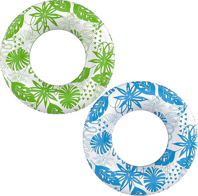 Inflatable Swim Tube Set - 2 Pack 90cm (35") Pool Floats, Durable Water Rings for Beach & Party (Blue + Green)