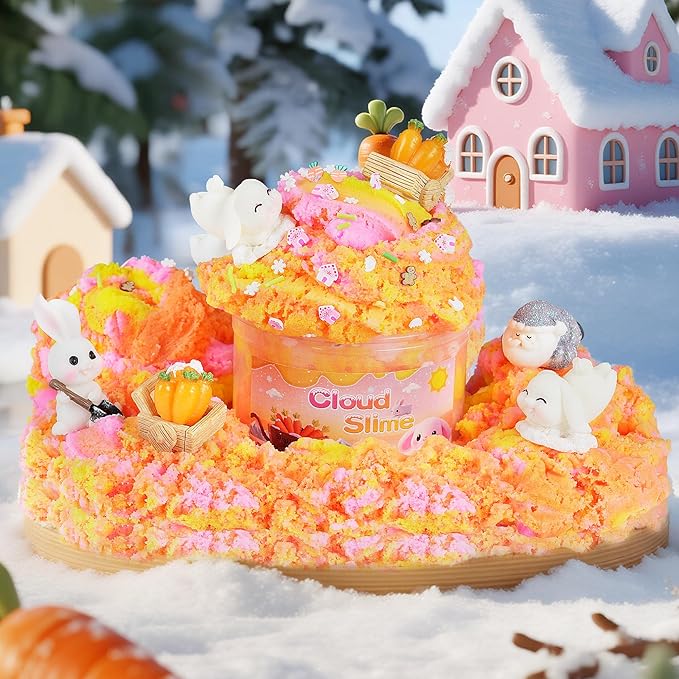 Bunny Cloud Slime Kit 2 Pack - 14oz Non Residue Christmas Slime Kit for Kids, Includes Winter Bunny & Santa Claus Charms, Slime Add-ins, Glitter, ASMR Sensory Toys Gifts for Birthday Holiday