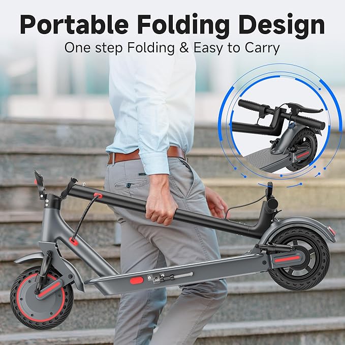 Electric Scooter, 500W Powerful Motor Scooter, 10" Solid Tires, 22-25 Miles Long Range, 22Mph Max Speed, Foldable E-Scooter Adults with Dual Shock Suspensions and APP Control