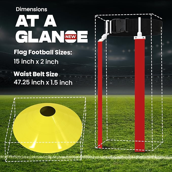 Gameday Flag Football Set – Kits for 2–14 Players w/Belts, Agility Cones & Carry Bag – Available in Multi Colors & Sizes