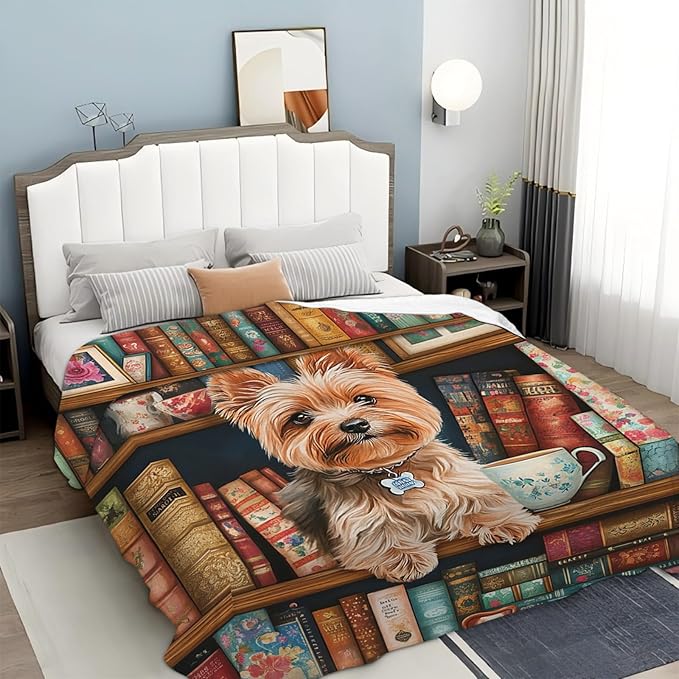 Yorkie Blanket for Boys Girls, Book Lover Flannel Throw Blanket, Fleece Soft Cozy Yorkshire Dog Blankets Gift for Women Men Couch Sofa Bed 60" x 50"