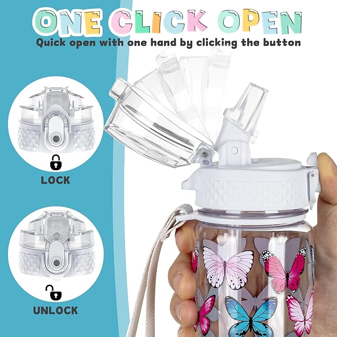 OLDLEY 17oz Kids Water Bottle for school Girls Boys, Water Bottle With Silicone Straw, Leak-Proof Tritan BPA-Free, Reusable water bottles for kids, Clear Butterflies