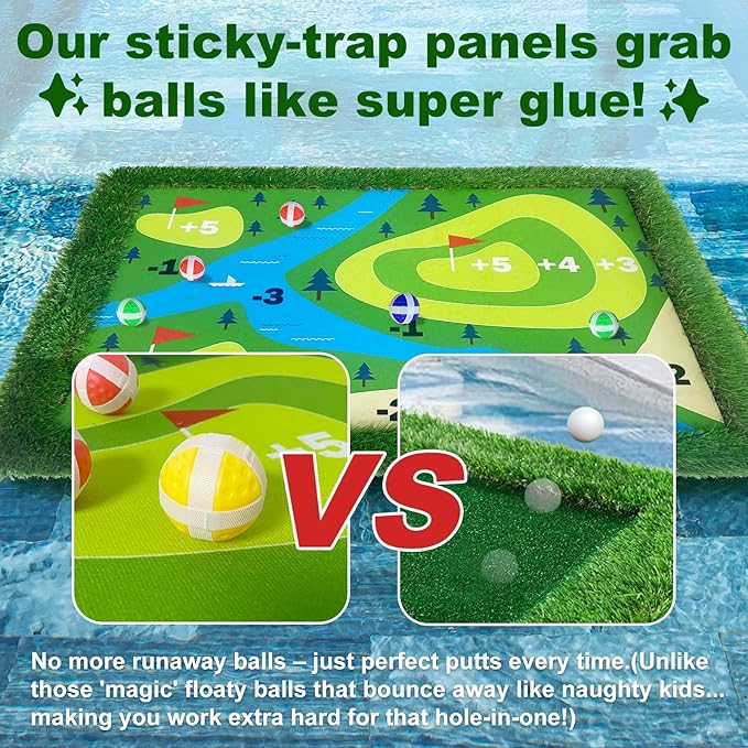 Cupohus Stable Floating Golf Green for Pool-35"x 24" Floating Chipping Green Practice Mat, Adult Fun Backyard Water Golf Games Gift, Support Training Competition for 4 Golfers (Hard Model)