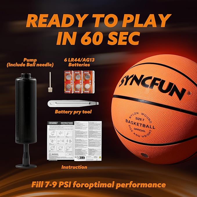 SYNCFUN Glow in The Dark Basketball Size 7, Light Up Basketball for Night Games, Cool Birthday Gift for Boys Age 7-12, Teen Outdoor Sports Toy Halloween