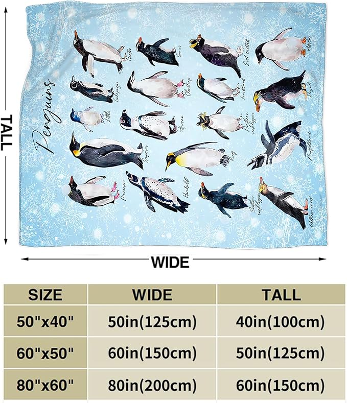 Penguin Blanket Cute Penguins Throw Blankets for Girls Boys Animal Plush Cozy Flannel Fleece Ultra Soft Fuzzy Snowflakes Party Blanket for Bed Couch Sofa 60"X50"