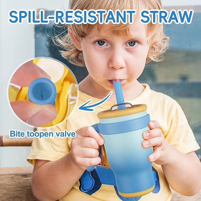 14oz Toddler Sippy Cup Vacuum Insulated Stainless Steel Kids Cup with Handle, Spill-Proof Straw, Leak-Proof Travel Cup for Home or On-the-Go