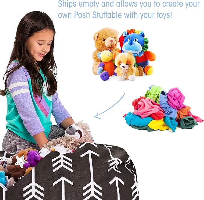 Posh Creations Kids Stuffed Animal Storage Bean Bag Chair Cover - Childrens Toy Organizer, Large-38in, Canvas White Arrows on Gray