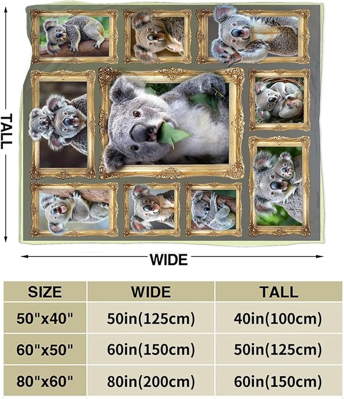 Koala Blanket Fleece Soft Warm Plush Cute Koala Throw Blanket Lightweight Plush Fuzzy Cozy Wild Animal Blankets for Kids Adult Suitable for Couch Sofa Bed 60"X50"
