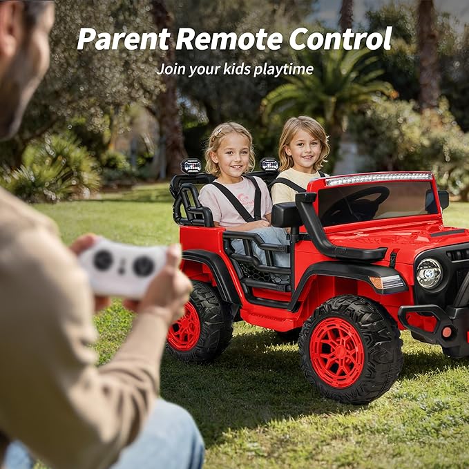 2 Seater Electric Ride on Car Truck, 24V 4x4 Ride on Toy for Kids 4-8 with Remote Control, EVA Tires - Red