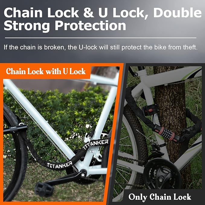 Titanker Motorcycle Chain Lock, Heavy Duty Bike Chain Lock with 2 Keys, Bike Locks with 14mm Thick U Lock for Bicycles, Motorbikes, Mopeds, Scooters (3FT,4FT)(6mm Chain,12mm Chain)
