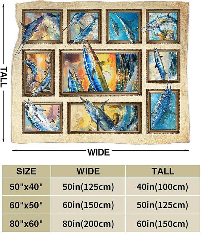 Fishing Blanket Fish Throw Blanket Cozy Plush Fleece Flannel Fishing Lover Gifts Blankets for Girls Boys Women Men 50"X40"