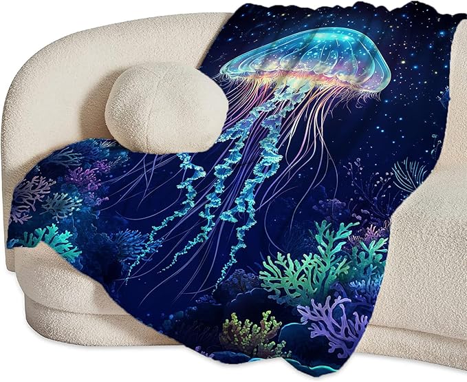 Jellyfish Blanket Jellyfish Gifts Coral Throw Blankets for Girls Boys Women Men Plush Cozy Flannel Fleece Fuzzy Party Blanket for Bed Couch Sofa 50"X40"