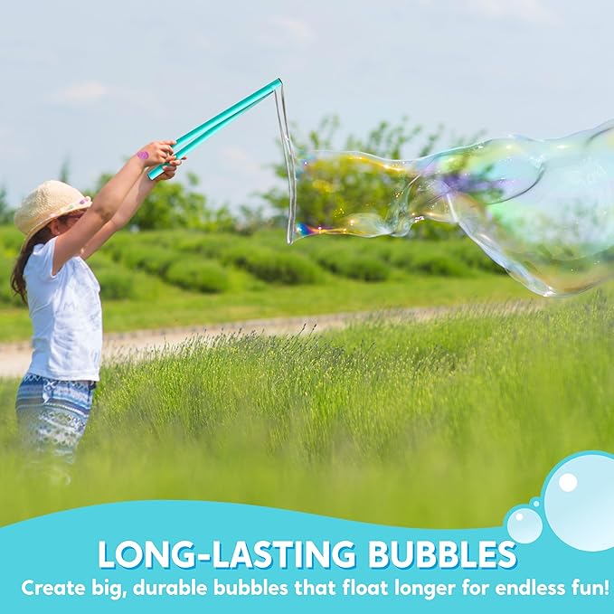 SYNCFUN Giant Bubble Wand Kit (3-Piece Set) with Concentrate Solution-Up to 3.5 Gallons, Big Bubble Wand Set with Mix Powder, Outdoor Toy for Kids, Boys, Girl, Party, Summer