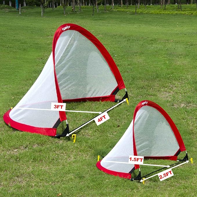 Poray Soccer Goal for Kid Easy-up Set of Two Portable Soccer Net 210D Oxford with 8 Field Marker Cones Extra Stakes Fun for Backyard and Soccer Training