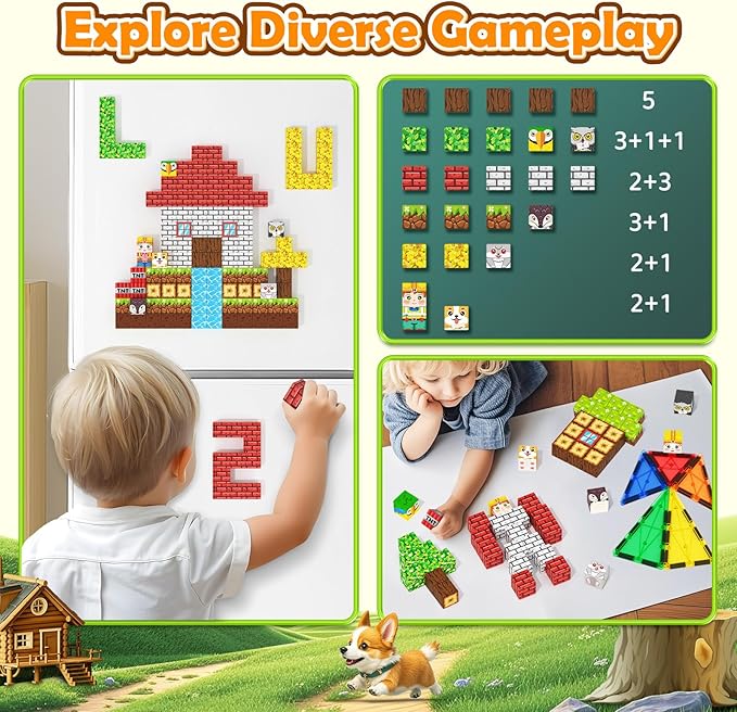 100PCS Magnetic Blocks with Forest Animals Toys, Build Magnet World Set, Magnetic Tiles Building for Boys & Girls Age 4-8 5-7, STEM Montessori Sensory Toys for Toddlers Kids Gifts for 3+ Years Old