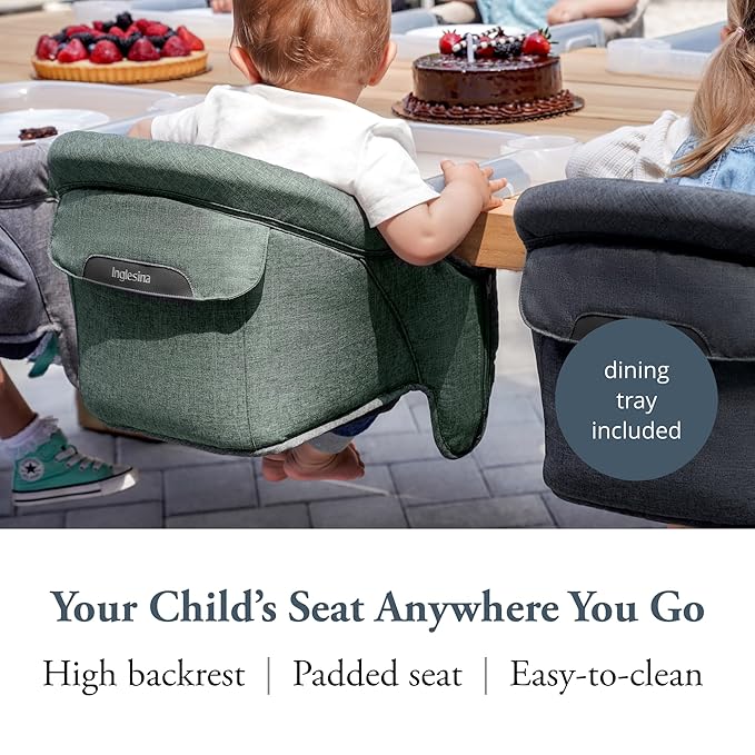 Inglesina Fast Table Chair - Pine Green Melange + Fast Dining Tray - Portable Baby High Chair - for Babies & Toddlers up to 37 lbs - Fits Tables 0.8'' to 3.5'' Thick - Compact - Travel Bag Included