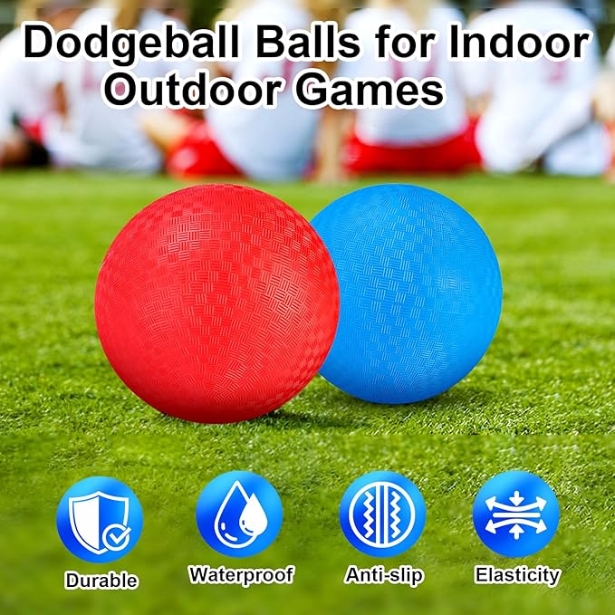 Kickball Set, 8.5 Inch Playground Ball, 4 Pcs Dodgeball Kickballs with 1 Pump, Rubber Kick Balls for Kids Adults Outdoor, Official Size Bouncing Hand Balls for Camps and Schools