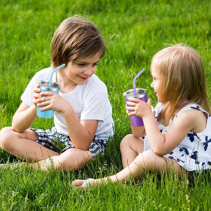 Kids Tumblers with Lids and Straws, 4 Pack Stainless Steel Cups with Lids for Kids Spill Proof, 12oz Double Wall Vacuum Insulated Cups for kids and Adults