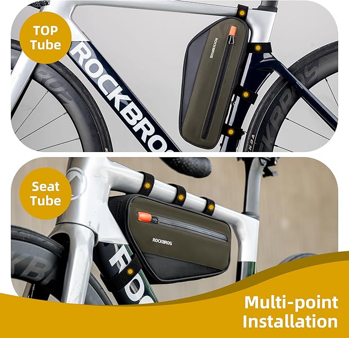 ROCKBROS Bike Frame Bag Bike Handlebar Bag Bike Bag with Large Opening Zippers, Bike Pounch For Mountain Road Bike, Quick Release 1.5L, olive drab, 30120079001-YXUS