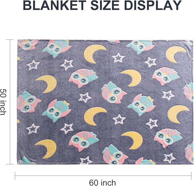 QSTEHEML Owl Glow in The Dark Blanket,Owl Gifts Toys for Kids Boys Age 3-12 Years Old,Birthday, for Child, Toddler, Teen, and Grandkids Soft Throw 50"×60"