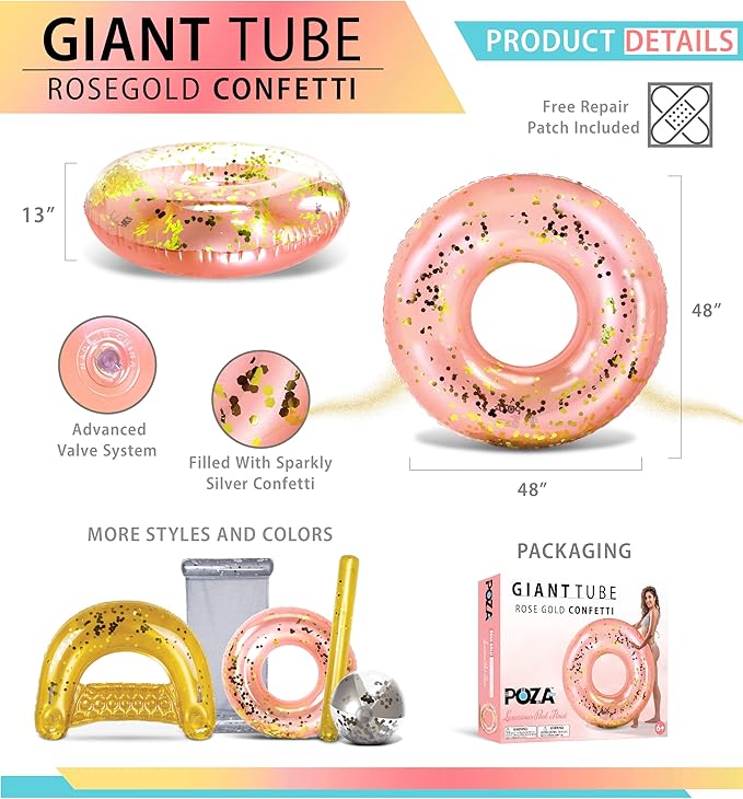 CoTa Global Inflatable Pool Float Tube Confetti Premium Swim Ring Heavy Duty Vinyl Flotation Pool Floats Toy for The Beach, Party, Vacation, UV Resistant - Pool Party