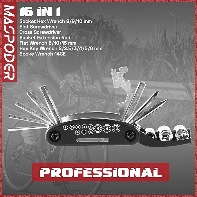 Bike Repair Kit, Saddle Bag with Tire Tool, Mini Pump, Multitool Bicycle Accessories Set for Adult Bikes Road Mountain MTB