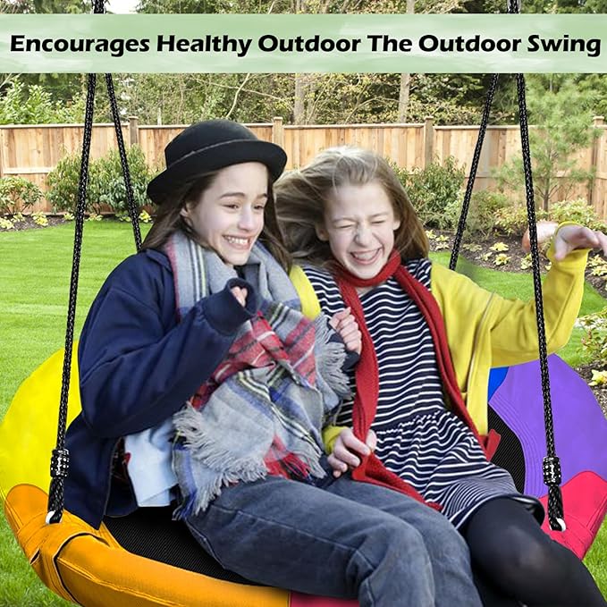 40" Saucer Tree Swing for Kids - 500Lb Weight Capacity, Waterproof Platform Swing Seat with Adjustable Ropes for Kids Playground Outdoor Activity Backyard Fun (Color)