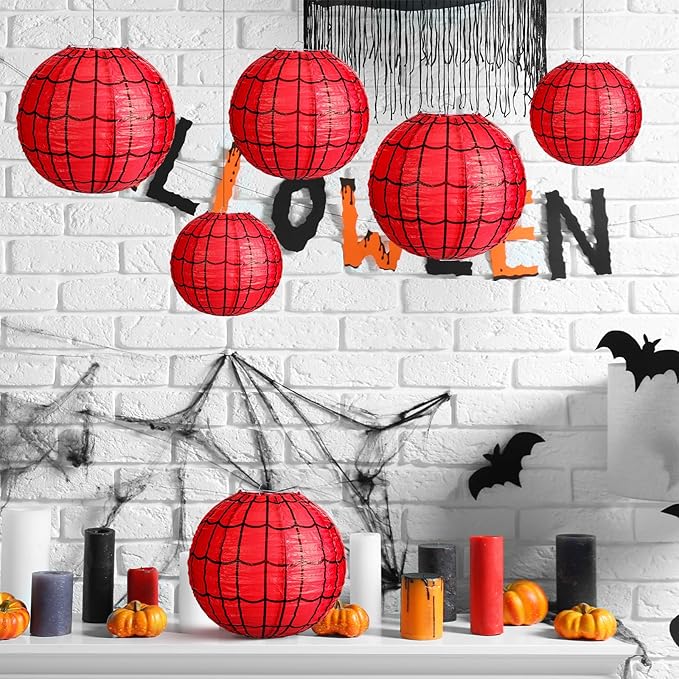 Bencailor 13 Pcs Sports Paper Lanterns Sport Themed Paper Soccer Baseball Football Basketball Lanterns for Indoor Outdoor Sport Themed Birthday Party Decoration (Spider Web)