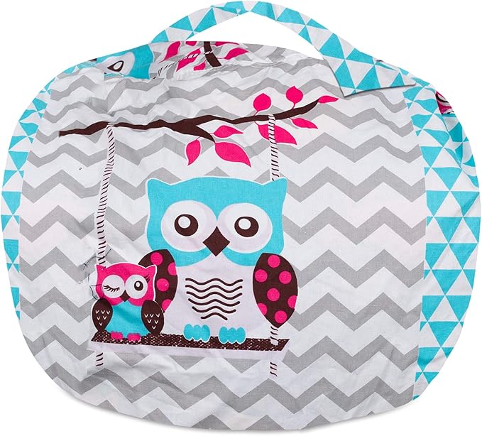 Posh Stuffable Kids Stuffed Animal Storage Bean Bag Chair Cover - Childrens Toy Organizer, Large-38 - Canvas Owls White and Blue