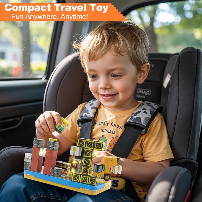 Aywewii Travel Magnetic Blocks 45 PCS Travel Games for Kids Ages 3-5, Magnet Building Cubes STEM Learning Set with Iron Case - Portable Building Toys for Boys and Girls (Construction Edition 1)