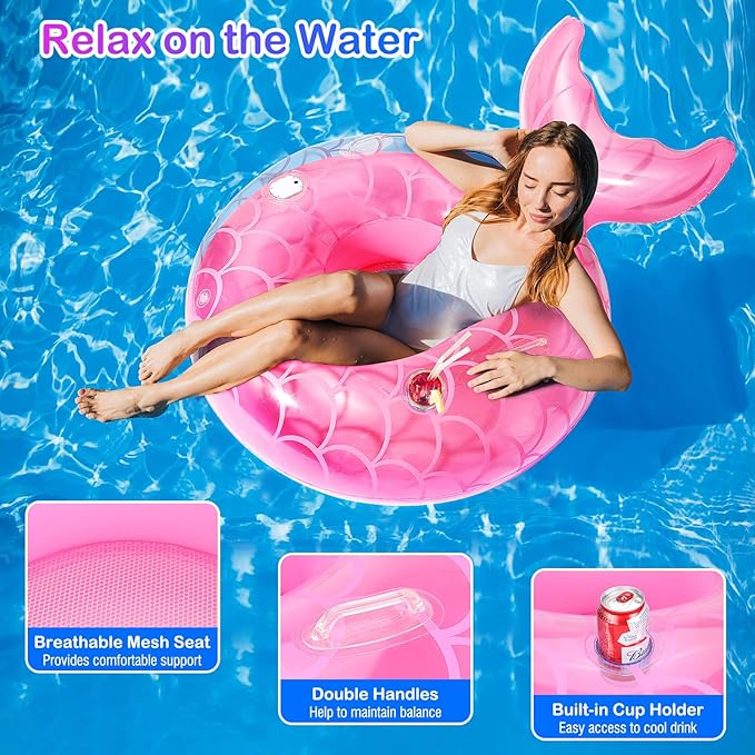 MoKo Inflatable Swimming Ring, Cute Pool Float Tube Decorations Swim Tubes Outdoor Pool Beach Water Floats Party Supplies Floaties