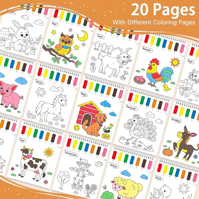 Paint with Water Coloring Books for Toddlers, Farm Theme Mess Free Watercolor Painting Papers for Kids Water Color Paint Kit Art Craft Gift for Ages 1-3, 4-8