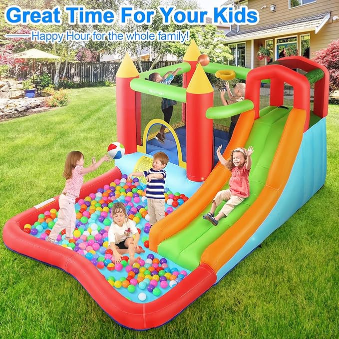 AKEYDIY Inflatable Bounce House for Kid 3-12 Gifts |13 x 12ft Kids Bounce Castle Jump 'n Slide, Rocket Bouncer W/Long Slide,Climb&Jump All-in-one Bounce House for Indoor Outdoor Party