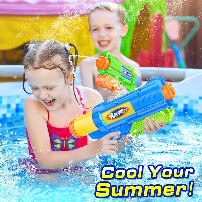 Super Water Gun for Kids Adults: 2 Pack Super Water Gun Soaker 1200cc Squirt Blasters with Impressive Range - Ideal Toys for Boys Girls Summer Outdoor Swimming Pool Water Toys Fun - Green Blue