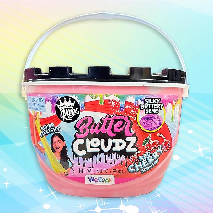 COMPOUND KINGS Fluffy Butter Cloudz Compound Bucket for Girls & Boys | Sensory Toys | Non-Toxic & Non-Sticky | Stress Relieving Tactile | (Red Cherry)
