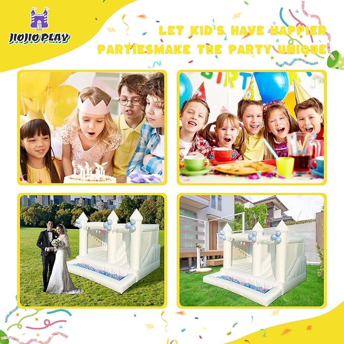 13FTx13FT Oxford White Inflatable Bounce House Big Castle with Ball Pit and Slide Bounce House for Kids 3-12 Indoor and Outdoor Bouncing Castles with Hair Dryers Birthday Parties Wedding Decorations