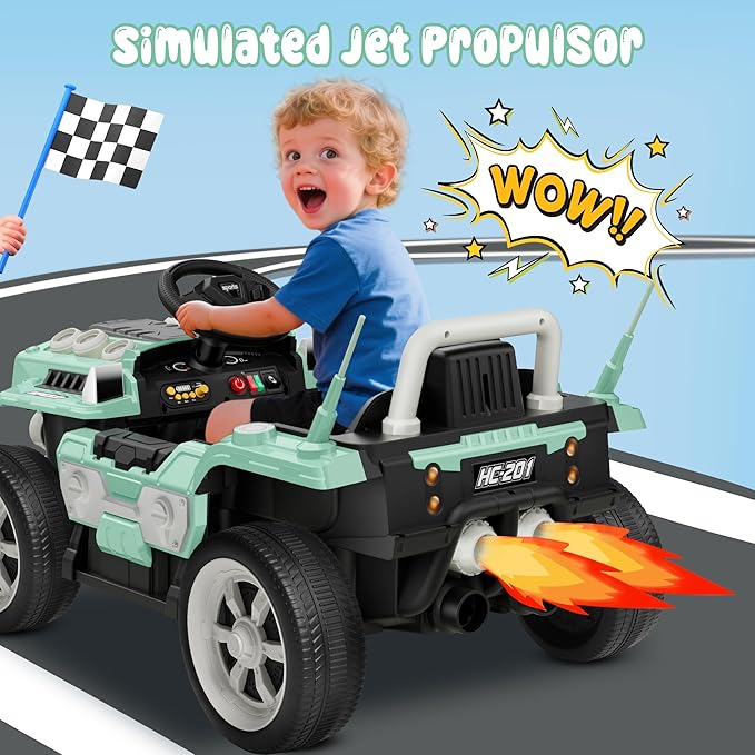 ANPABO 12V Ride On Truck Car with Remote Control, Kids Electric Car with Bluetooth Music, Horn, 3 Speeds, LED Lights, Soft Start, Ride on Toys for Toddler Boys & Girls (Green)