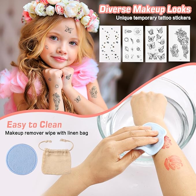 Anpro All-In-One Makeup Kit for Girls 10-12 with Case, Pro Teen Makeup Set, Tween Makeup Kit, Full Starter Make Up Kit with Brushes, Eyeshadow Palette, Blushes, Glitter Gel, Temporary Tattoo Stickers