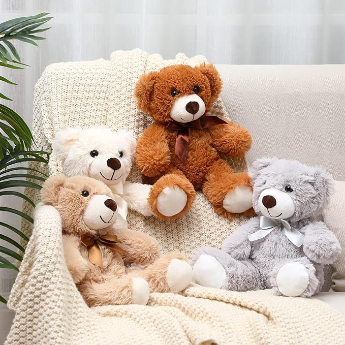 Aoriher 28 Pieces Stuffed Bears Bulk Plush Animals Toys with Ribbon Bow 13.7 Inches Wedding Baby Shower Centerpieces Decoration for Christmas Stocking Stuffed Party Favors